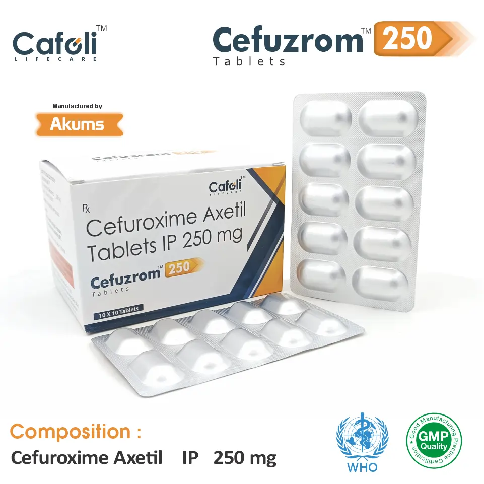 Cefuroxime 250mg Tablet at Best Price in PCD Pharma Franchise for Antibiotics & Bacterial Infections.